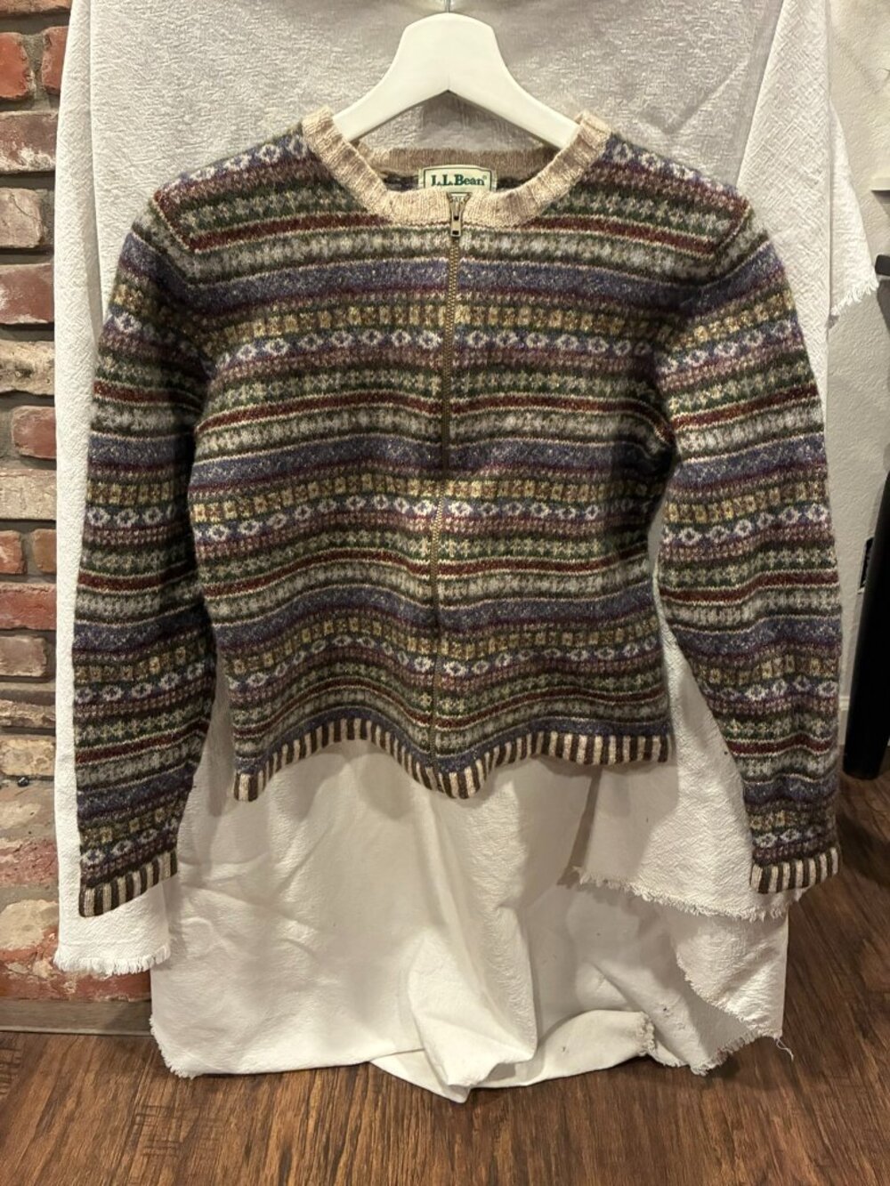 Vintage L.L. Bean Fair Isle Wool Silk Sweater Women's Small 1986 Half Zip